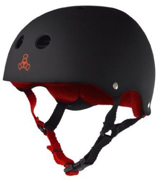 Triple Eight Sweatsaver Liner Skateboarding Helmet, Black Rubber w/ Red