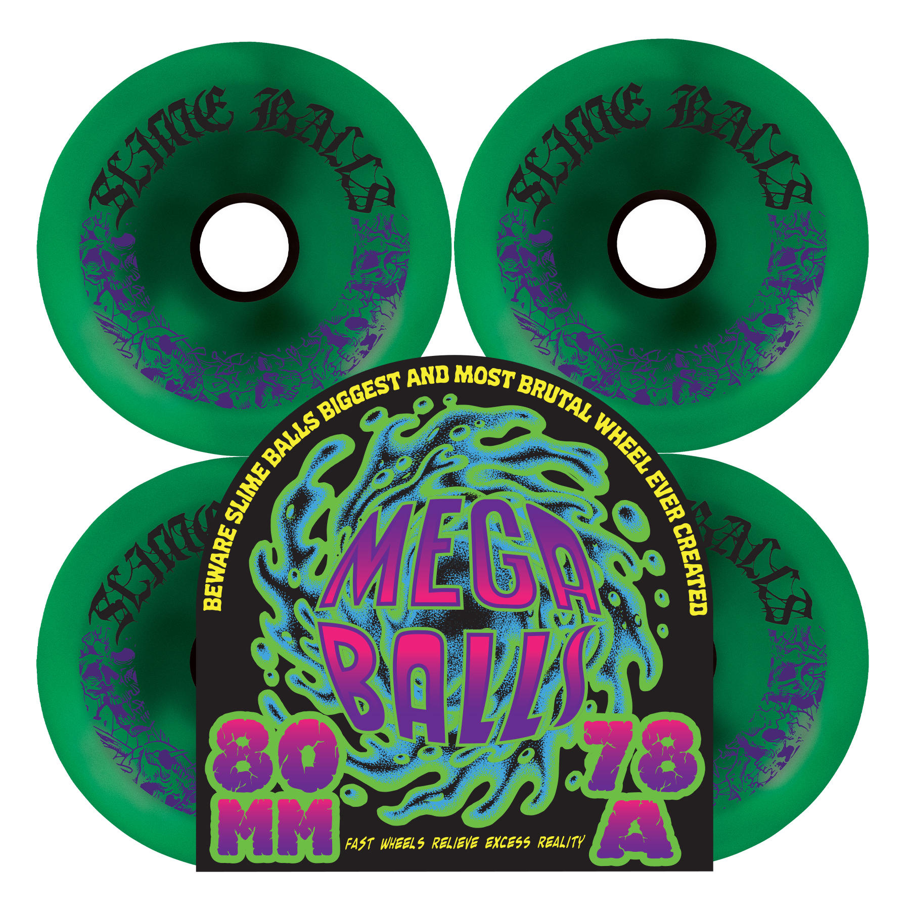 Slime Balls Wheels 80mm Mega Balls Metallic Green 78a